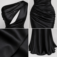 Robe de soirée longue en satin asymétrique à une épaule pour femme A&J, avec découpe en goutte d'eau, corsage froncé asymétrique, ourlet sirène, certifiée GRS, OEM ODM