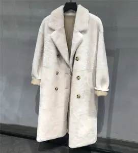 Manteau en cuir de mouton Double Face,, couleur blanche, pour l'hiver, veste en fourrure d'agneau épaisse, Double boutonnage, Teddy Bear