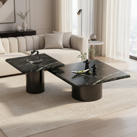 Table basse de salon ronde haut de gamme en acier inoxydable et marbre naturel, style minimaliste italien moderne, avec rangement