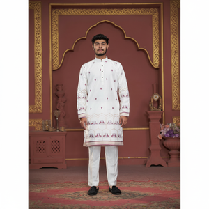 Kurta de créateur jacquard White Majesty - Product Image 1