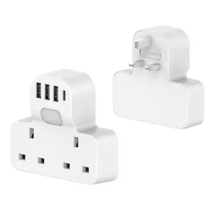 Leishen UK Travel Plug Adapter Set 6-in-1 Socket Adapter with 3 USB-A+Type-C Grounded Plug Adapter for UK Hong Kong Singapore