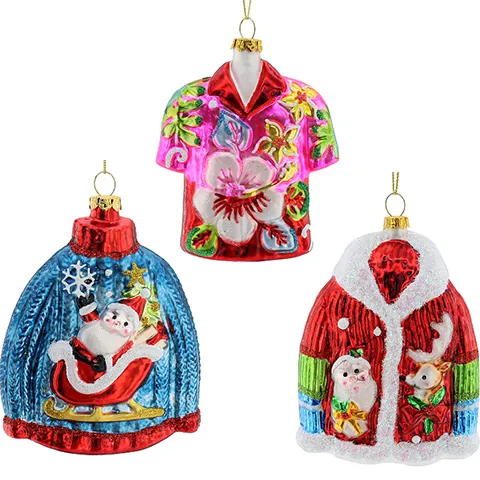 Ornement de décoration personnalisé pour noël verre personnalisable plage vêtements rouges motif Floral noël boule en plastique en verre