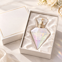 Flacone di Profumo in Vetro Tagliato a Diamante da 100ml 3.4oz, Effetto Perla Iridiscente, Colletto Intrecciato Oro, Etichetta Privata, Produzione in Fabbrica