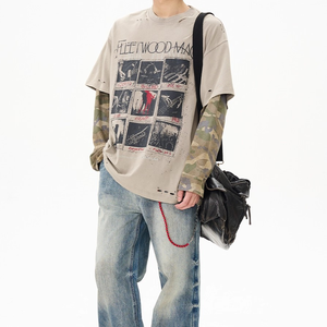 Maglietta <span class=keywords><strong>Kaleo</strong></span> moda uomo Look a strati t-shirt manica mimetica Patchwork in difficoltà - Product Image 5