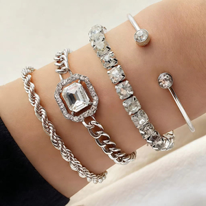 Hot Sell Vintage Gold Plated Square Diamond <b>Adjustable</b> <b>Bracelet</b> Bangles Set High Polished Charm Gold <b>Bracelet</b> for Women Jewelry - Product Image 4