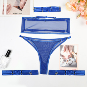 FF2316 femmes voir à travers Lingerie Sexy Bikini <span class=keywords><strong>tour</strong></span> <span class=keywords><strong>de</strong></span> <span class=keywords><strong>cou</strong></span> jarretière <span class=keywords><strong>soutien</strong></span>-<span class=keywords><strong>gorge</strong></span> et culotte ensemble 4 pièces maille Sexy ensemble <span class=keywords><strong>de</strong></span> Lingerie - Product Image 6