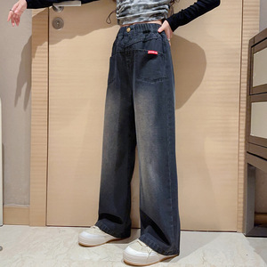 Jeans Casual da Ragazza Orange Tiger Taglia Grande 2024 Nuovi Pantaloni Lunghi in Denim Autunno Inverno <span class=keywords><strong>con</strong></span> Tasche e Logo in Vita a Gamba Larga - Product Image 4