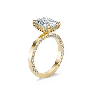 Anillo de Compromiso de Oro Sólido de 14K con Diamante Cultivado en Laboratorio de Corte Ovalado de 4.5CT, Halo Oculto y Banda Pavé, y Joyería Personalizada - Product Image 3