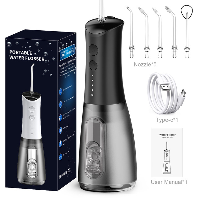 Portable 300ML Black Electric Dental Water Flosser Professional for Oral Irrigator with USB Power Teeth Washer Cleaning Jet
