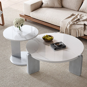 NKAHS New French Cream Style Sintered Stone <b>Coffee</b> <b>Table</b> Modern Luxury Designer Round Combination Tea <b>Table</b> High-end Living Room - Product Image 5