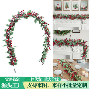 Guirlande de Noël Yan Ju 180 cm, baies rouges, feuilles vertes, décoration pour la maison, décorations festives pour les fêtes - Product Image 5