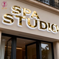Letrero Comercial LED Personalizado, Letrero de Tienda con Letras Metálicas Doradas Brillantes, Letrero Luminoso para Exteriores Resistente al Agua