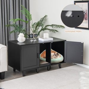 Mobiletto per 2 Lettiere, Toilette Nascosta per Gatti, Mobile TV con 2 Armadietti, Arredamento per Lettiere Interne - Product Image 2