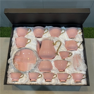 Classic Eco-Friendly Ceramic Porcelain 27-Piece <b>Tea</b> Coffee <b>Set</b> Gold Accents Includes Teapot Sugar <b>Pot</b> Saucer for Afternoon <b>Tea</b> - Product Image 3