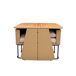 Wholesale Price Modern Rattan Dining Set Acacia <b>Table</b> 2 Chairs Light Cushion Steel Frame Waterproof Garden Furniture - Product Image 1