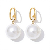 Boucles d'oreilles pendantes vintage géométriques à double couche en acier inoxydable creux avec perles simulées et zircone pour femme - Cadeau