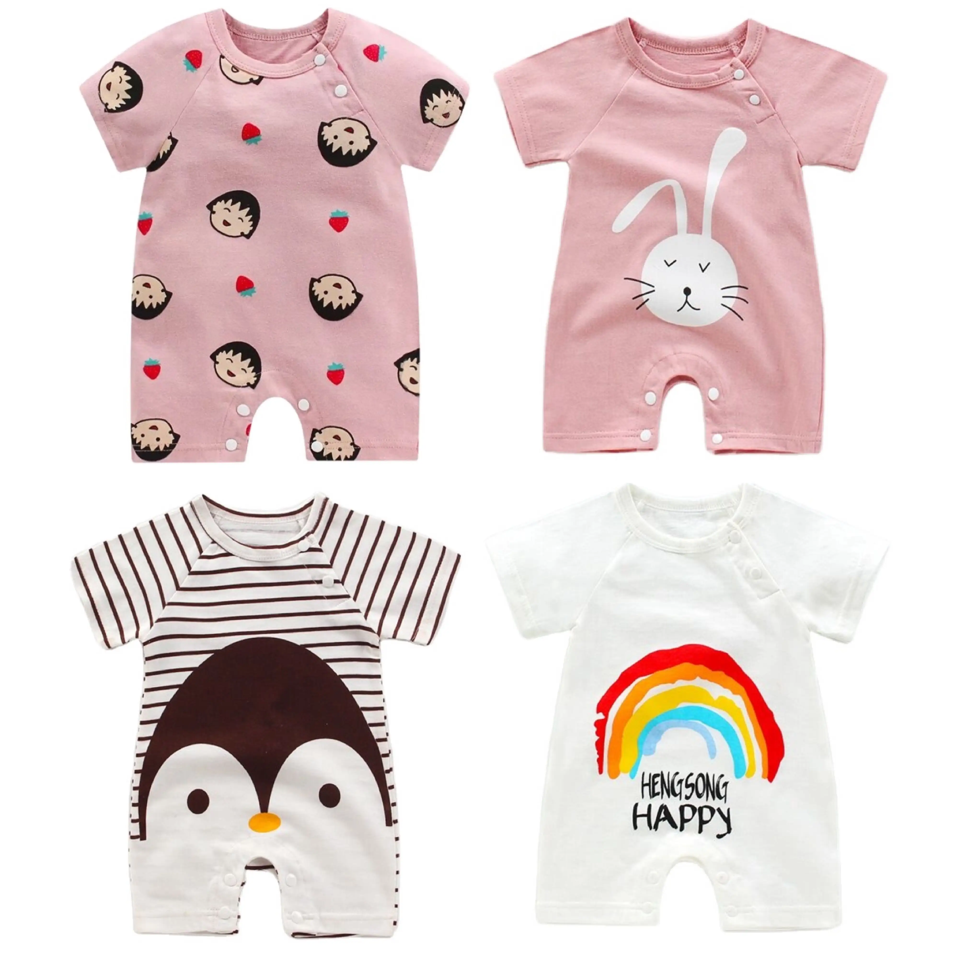 wholesale summer comfortable soft cartoon printed cotton short sleeve newborn clothes baby boys'girls' romper for infant