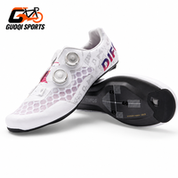Chaussures de cyclisme sur route professionnelles GUOQI pour hommes, semelle en fibre de carbone, tige en tissu extensible, respirantes, boucle rotative, baskets de course