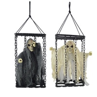 Décoration de porte d'Halloween : Fantôme suspendu LED avec voix et effets de lumière, thème Grim Reaper, pour maison hantée, utilisation intérieure