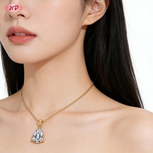 เฮงเดียน จิวเวลรี่ ขายส่ง สร้อยคอทองเหลืองชุบทอง 18K ประดับเพชรซิคอนทรงลูกแพร์เกรด AAA สำหรับผู้หญิง - Product Image 2