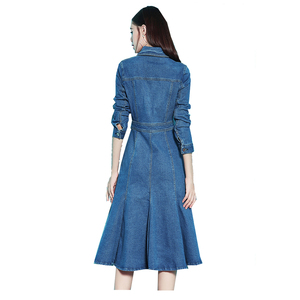2021 all'ingrosso nuova moda elegante vita sottile abiti in <span class=keywords><strong>Denim</strong></span> manica lunga svasati Plus Size abiti da donna - Product Image 3