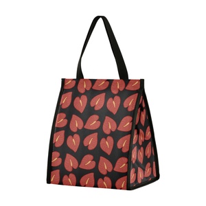 Hawaii Red Anthurium Print Nylon Custom logo Picnic Thermal Velcro Lunch Insulated Cooler Bag Reusable Lunch Tote with Handle - Product Image 1