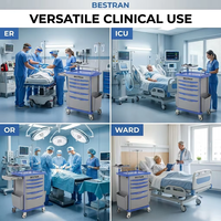 Chariot d'urgence hospitalier Bestran BT-EY001B à 5 tiroirs en ABS avec support pour perfusion intraveineuse
