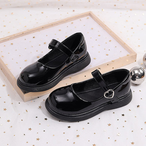 2026 New Children's Princess Shoes for Girls Soft Sole Leather Shoes Heart Buckle Black Performance Shoes for Baby Girls - Product Image 1