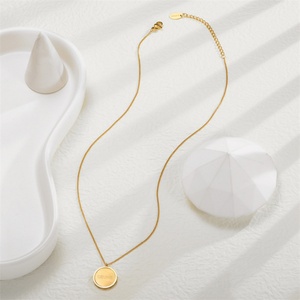 Custom Round <b>Gold</b> Plated 18K <b>Solid</b> <b>Gold</b> Blank Engraved Letter <b>Pendant</b> Necklace for Wedding Engagement Anniversary - Product Image 5