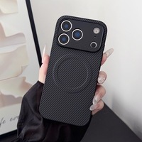 Étui de téléphone portable magnétique sans fil en cuir PU de luxe à motif fibre de carbone antichoc pour iPhone 17 16 Pro Max