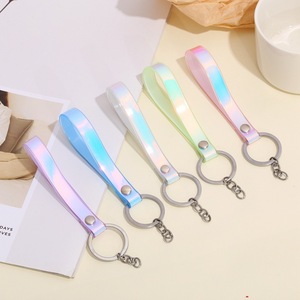 Korean Custom Cartoon PVC Wrist Bag Charm DIY Reflective Laser Phone Rope Lanyard Keychain Bulk Keyring Acrylic Alloy Anime