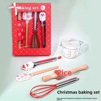 Kit de pâtisserie de Noël, ensemble de 4 pièces, spatule en silicone, pinces à aliments, rouleau à pâtisserie, fouet à œufs, coffret cadeau, ensemble d'outils de pâtisserie pour la maison