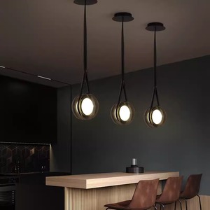 Nordic Style Creative Yo Yo Belt Pendant <b>Light</b> Round Led Glass Leather Minimalist <b>Chandelier</b> For Bedroom - Product Image 2