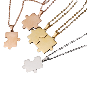 Collier pendentif Puzzle en acier inoxydable personnalisable à la mode pour femmes chaîne à maillons à la mode pour les mariages fêtes anniversaires - Product Image 3