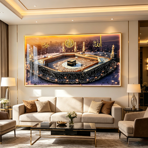 Wholesale Custom Kaaba Panoramic View Islamic Wall Art LED Muslim Home Decoration UV Proof Framed Crystal porcelain painting - Product Image 6