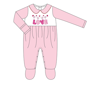 Monograma personalizado Baby Shower regalo bebé con cuello con Picot Trim Coming Home Sleeper niña recién nacida primer <span class=keywords><strong>traje</strong></span> de San Valentín - Product Image 5