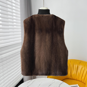 Ampio girocollo corto eco-friendly Casual in pelliccia di visone <span class=keywords><strong>marrone</strong></span> naturale <span class=keywords><strong>gilet</strong></span> da <span class=keywords><strong>donna</strong></span> - Product Image 2
