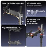 Nouveau support vertical double moniteur HILLPORT, support de bureau autoportant, empilement de deux écrans, 14-32 pouces, 10 kg par écran, robuste