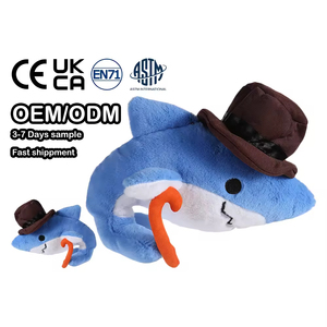 Fabricante de Peluches Personalizados, Diseño de Mascota a Medida, Peluche de Tiburón Azul Adorable con Sombrero de Copa y Bastón, Peluche Kawaii para Regalos - Product Image 1