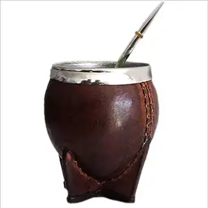Hot selling yerba mate cup mate gourd wine cup with leather shell