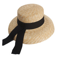 Sombrero de Playa Personalizado para Mujer, Sombrero de Sol de Verano Vintage, Sombrero de Paja Estilo Francés con Ala Ancha y Lazo de Cinta