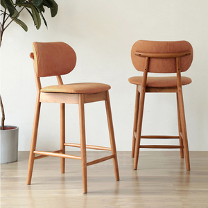 <span class=keywords><strong>Chaise</strong></span> de bar en <span class=keywords><strong>bois</strong></span> massif de style rétro japonais, dossier en cuir moderne minimaliste, pieds hauts, tabouret de bar commercial pour café et cuisine - Product Image 3