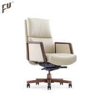 Fauteuil de bureau exécutif FURICCO de style moderne de Dubaï, en cuir beige, avec accoudoirs en bois, garantie 5 ans, base en aluminium