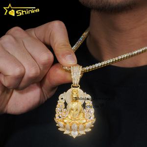 3D Design Avalokitesvara Bouddha Pendentif Bouddhisme Haute Qualité Personnalisé Glacé Véritable Or Plein Diamants Naturels Bijoux Pendentif - Product Image 1