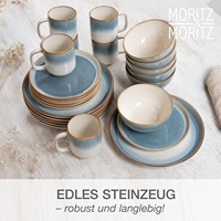 Moritz Moritz TARENTO Ensemble de vaisselle élégant en grès rond avec incrustations dorées pour 12 personnes, 48 pièces, comprenant 12 assiettes à dîner, à dessert et à soupe