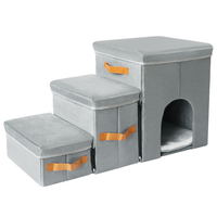 Escaleras Plegables de 3 Niveles para Mascotas con Caja de Almacenamiento, Escalera Antideslizante para Perros y Gatos para Cama, Sofá, Ventana, Escalones Portátiles para Mascotas Pequeñas