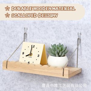 Retro Wooden <b>Wall</b> Shelf With <b>Hanging</b> Design For Living Room Decorative <b>Storage</b> - Product Image 4
