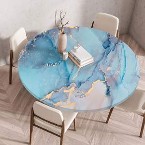 Wholesale <strong>Marble</strong> Printed <strong>Dining</strong> <strong>Table</strong> Cloth Waterproof Elastic Round <strong>Table</strong> Cover - Product Image 2