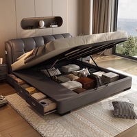 Lit de rangement moderne en cuir véritable, design italien, minimaliste, en forme d'oreille d'éléphant, rembourré