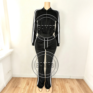 Y2K Winter <strong>Women</strong> Clothes Custom LOGO Side Stripe <strong>Velvet</strong> <strong>Women</strong> Zip Jacket and Jogger Pants 2 Piece Set Velour <strong>Tracksuit</strong> for <strong>Women</strong> - Product Image 6